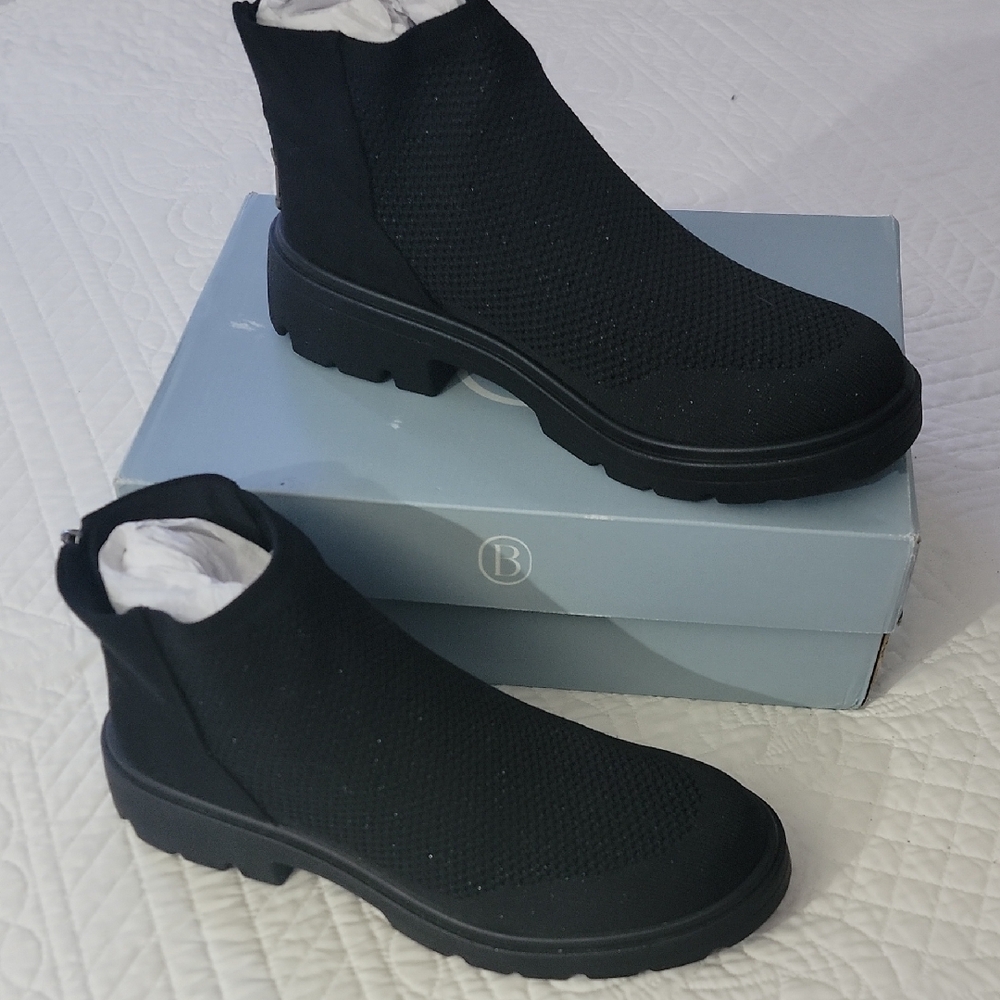 Life Stride Womens Black Ankle Boots Slip On Zip Closure Shimmery Look 10 Wide